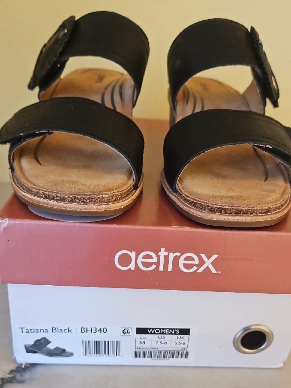 Aetrex Tatiana Black Double Buckle Slide Sandals